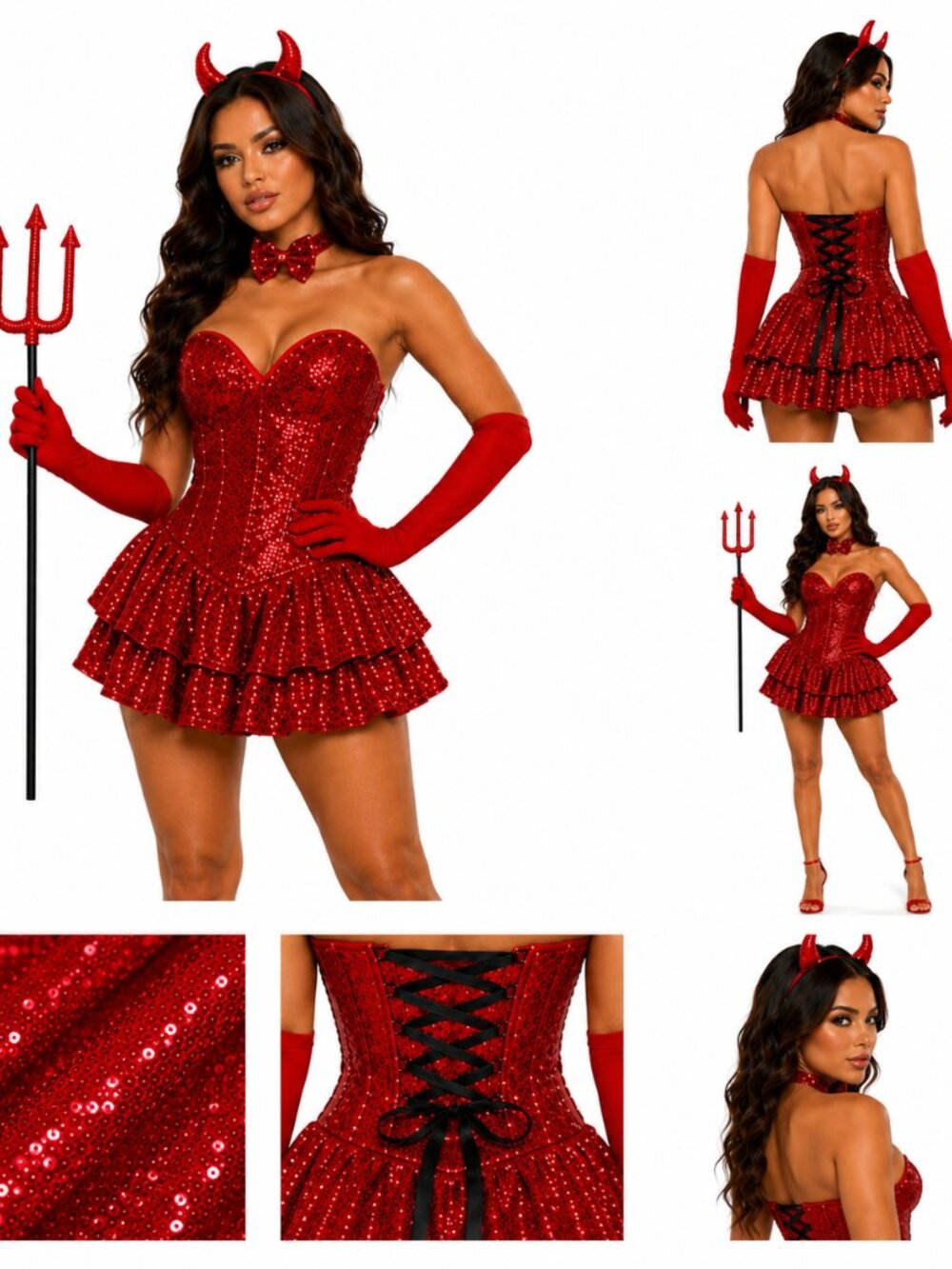 5-Piece Red Sequin Devil Costume